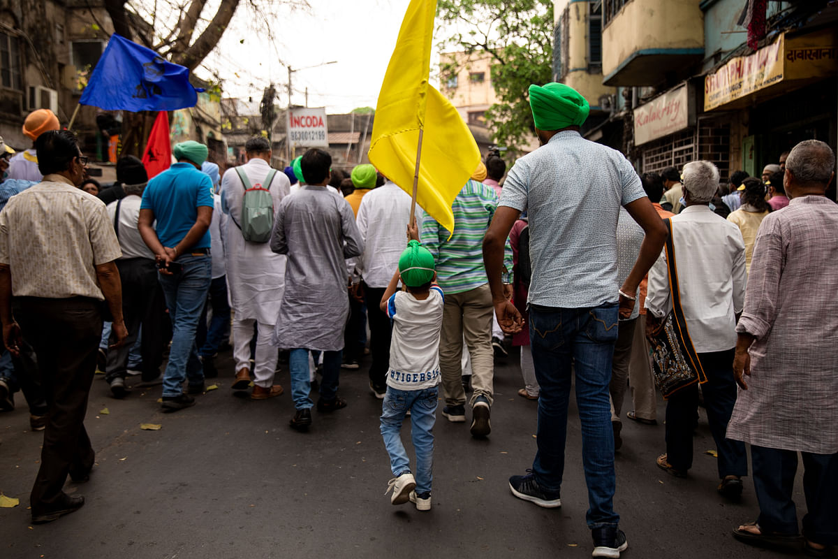 Farmer leaders march in the rally while protesting against the farm laws