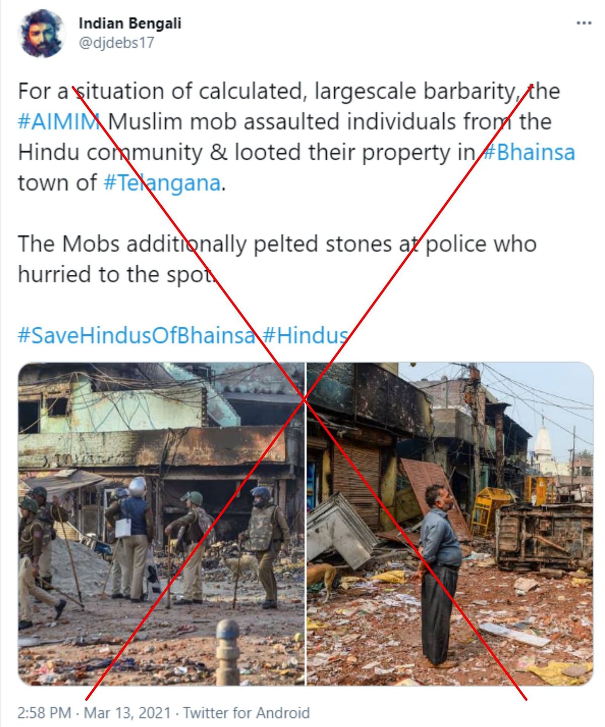 The images are being shared in context of the recent communal clash in Telangana’s Bhainsa.