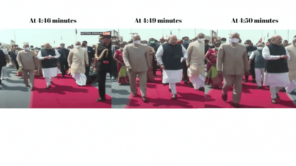 The image has been taken out of context, however in the video, the President can be seen walking on the red carpet.