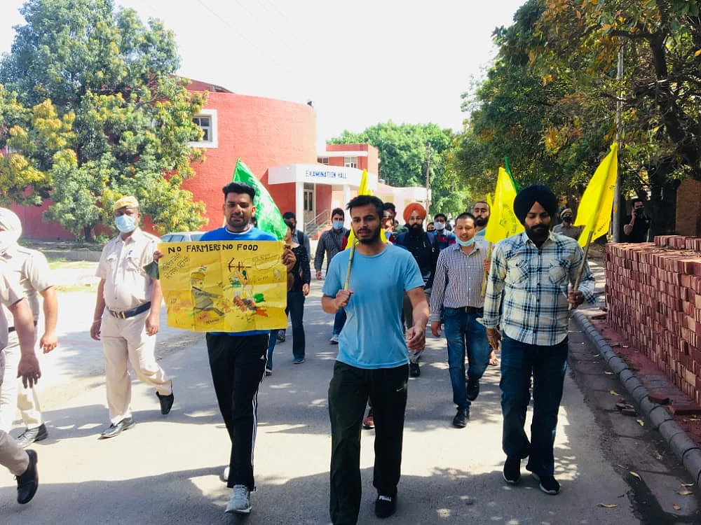 Bharat Bandh in Panjab University Chandigarh on Friday. 