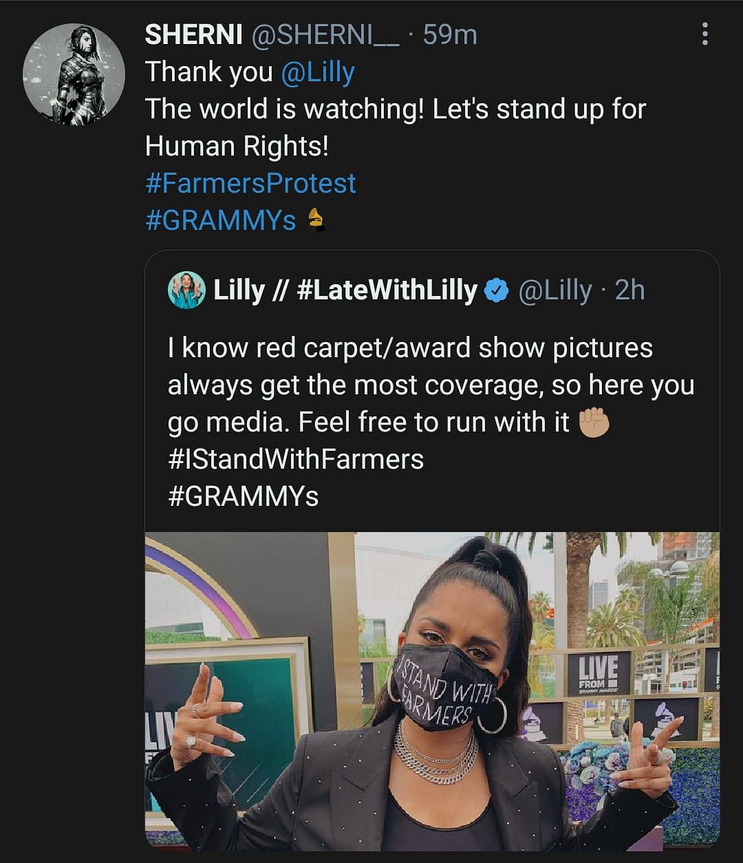 Lilly Singh shared her photo from the Grammys Red Carpet, and it has gone viral now. 
