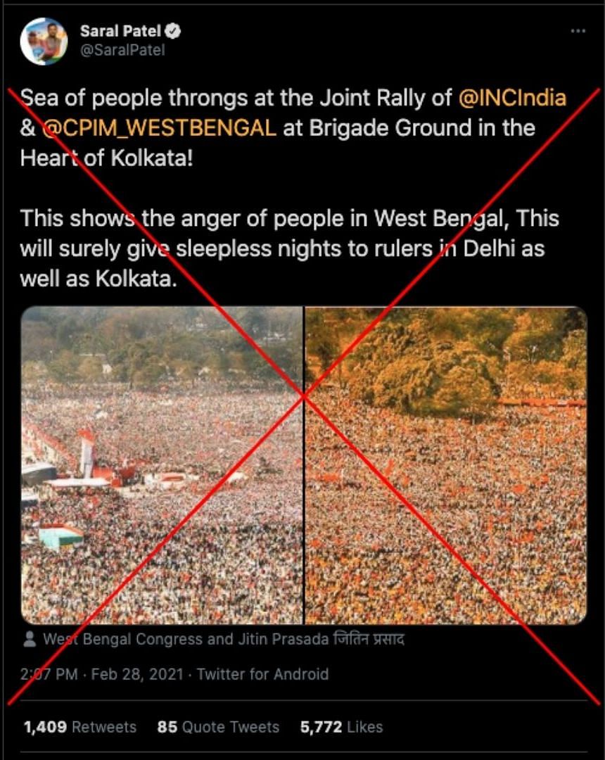 Some Congress and Left functionaries shared the image with the same misleading claim.
