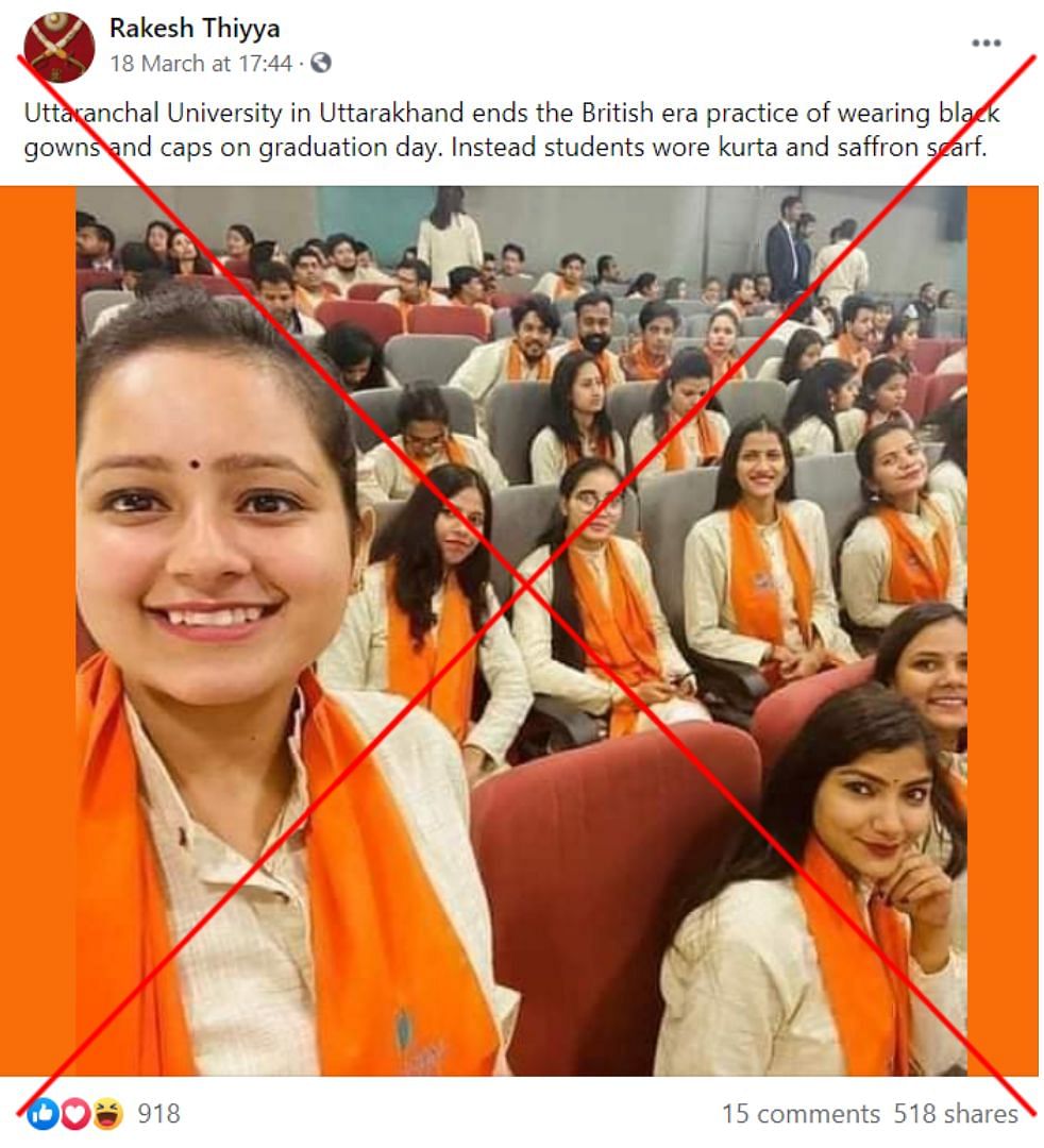The scarves were colour-coded according to the different departments at the Uttaranchal University.