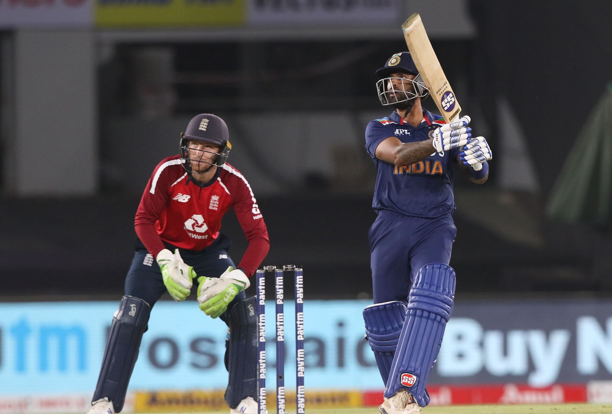 Suryakumar Yadav on the attack in the 4th T20I against England.&nbsp;