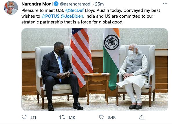 ‘Conveyed Regards to Prez Biden’: PM Modi Meets US Def Sec Austin