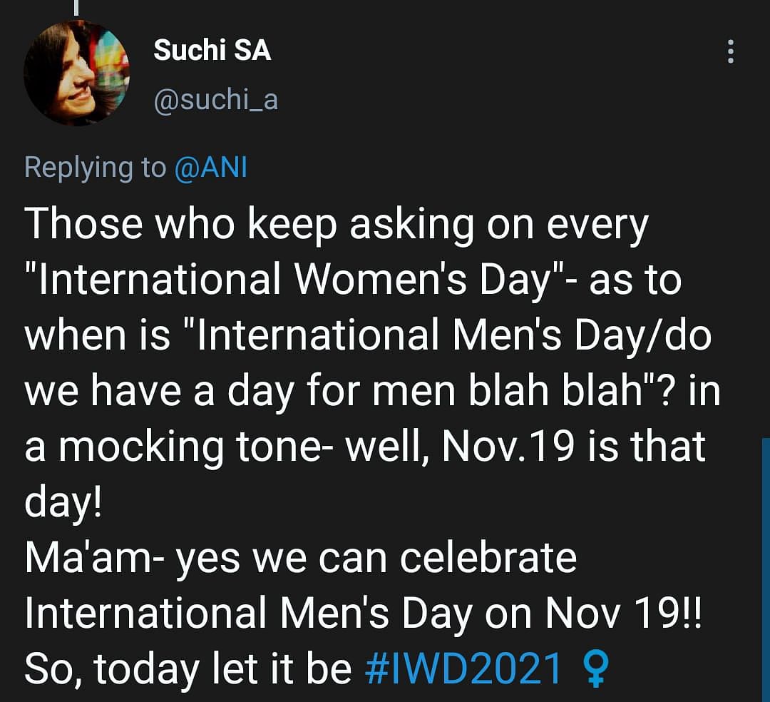 The demand for International Men’s Day was raised by eminent Indian Classical Dancer Sonal Mansingh