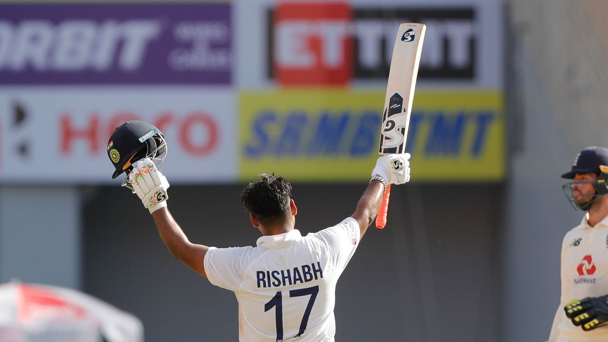 Rishabh Pant celebrates his century on Day 2 of the 4th Test against England.&nbsp;