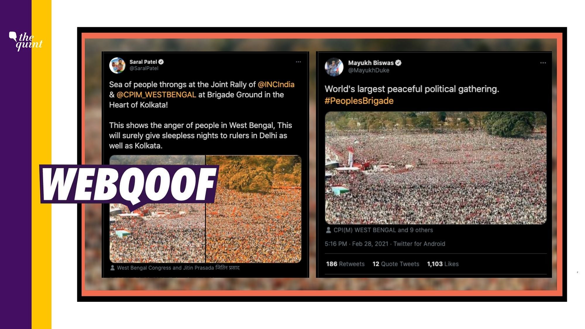 An image showing a massive gathering is doing the rounds on social media with a claim that it is from a recent joint rally organised by Congress and the CPI (M).