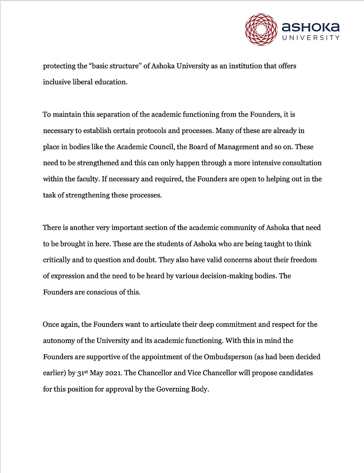 Liberty is Integral: Ashoka to Appoint Ombudsperson, Say Founders