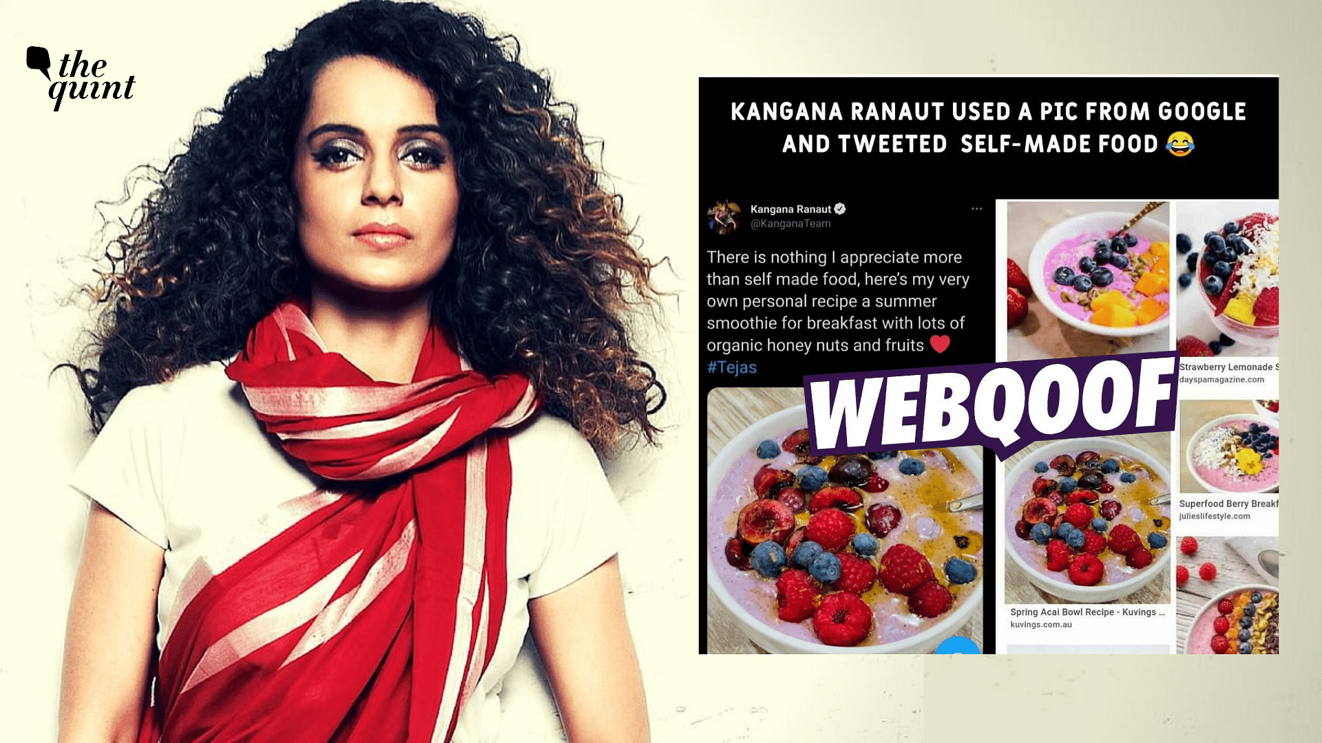 Several social media users falsely alleged that Kangana Ranaut had passed off an image from a recipe site as self-made food.
