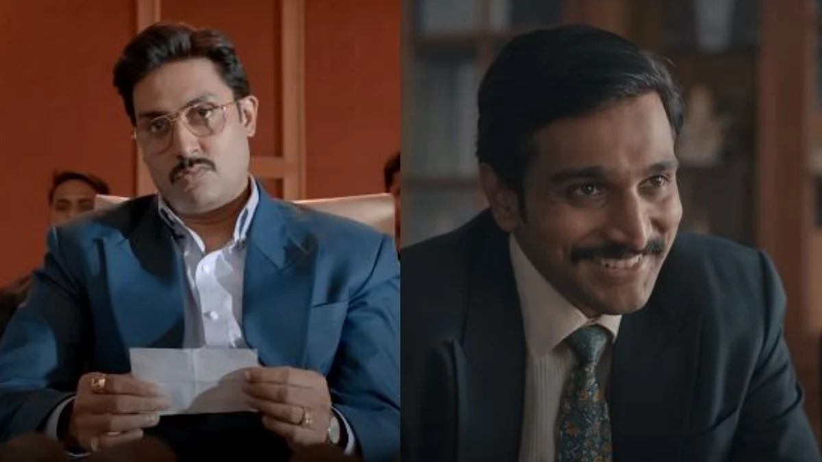 <div class="paragraphs"><p>Abhishek Bachchan in 'The Big Bull' (left) and Pratik Gandhi in 'Scam 1992'</p></div>