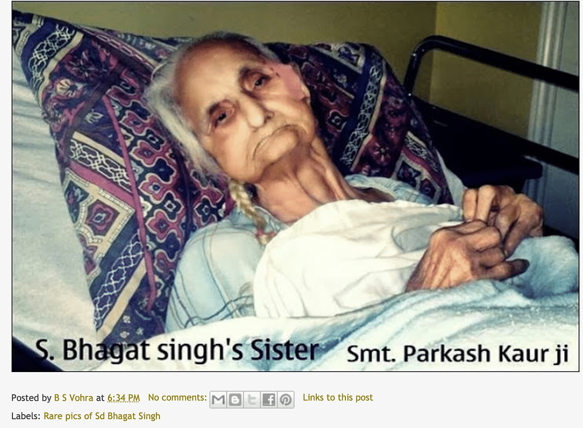 Abhay Sandhu, nephew of Bhagat Singh told us that Prakash Kaur passed away in 2014 in Canada.