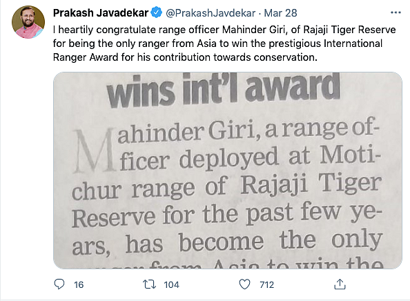 Indian Forest Staffer Becomes Only Asian to Win Int’l Ranger Award