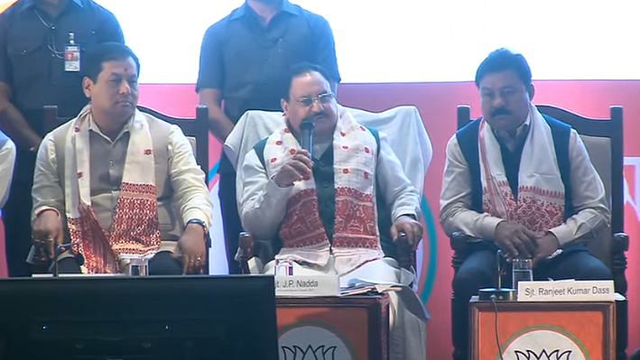 From left: Assam CM Sarbananda Sonowal, BJP President JP Nadda and Assam BJP chief Ranjeet Kumar Das