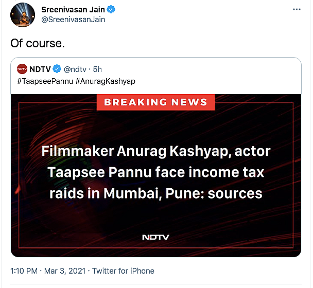 Twitter Reacts to Income Tax Raids at Taapsee, Anurag's Properties