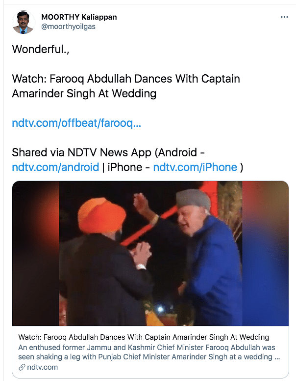 Abdullah was dancing at Singh's granddaughter's wedding.