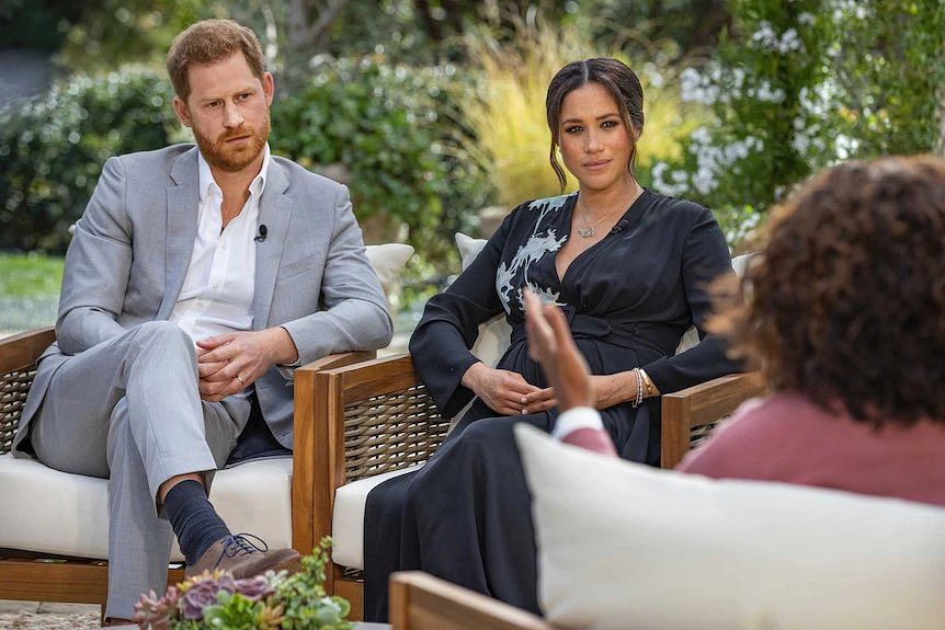 Duke &amp; Duchess of Sussex with Oprah Winfrey at the interview on 7 March 2021.
