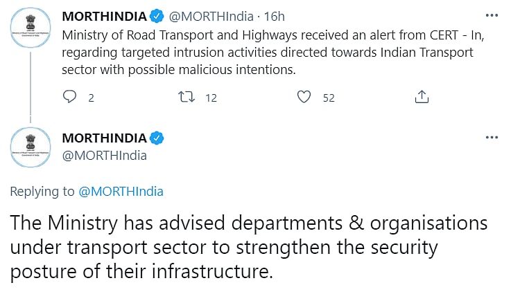 Transport Ministry, NHAI on Alert as CERT-In Warns of Cyber Threat