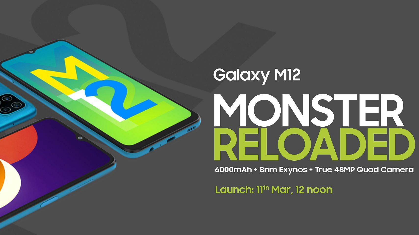 Samsung Galaxy M12 will launch on 11 March 2021, at 12 noon.