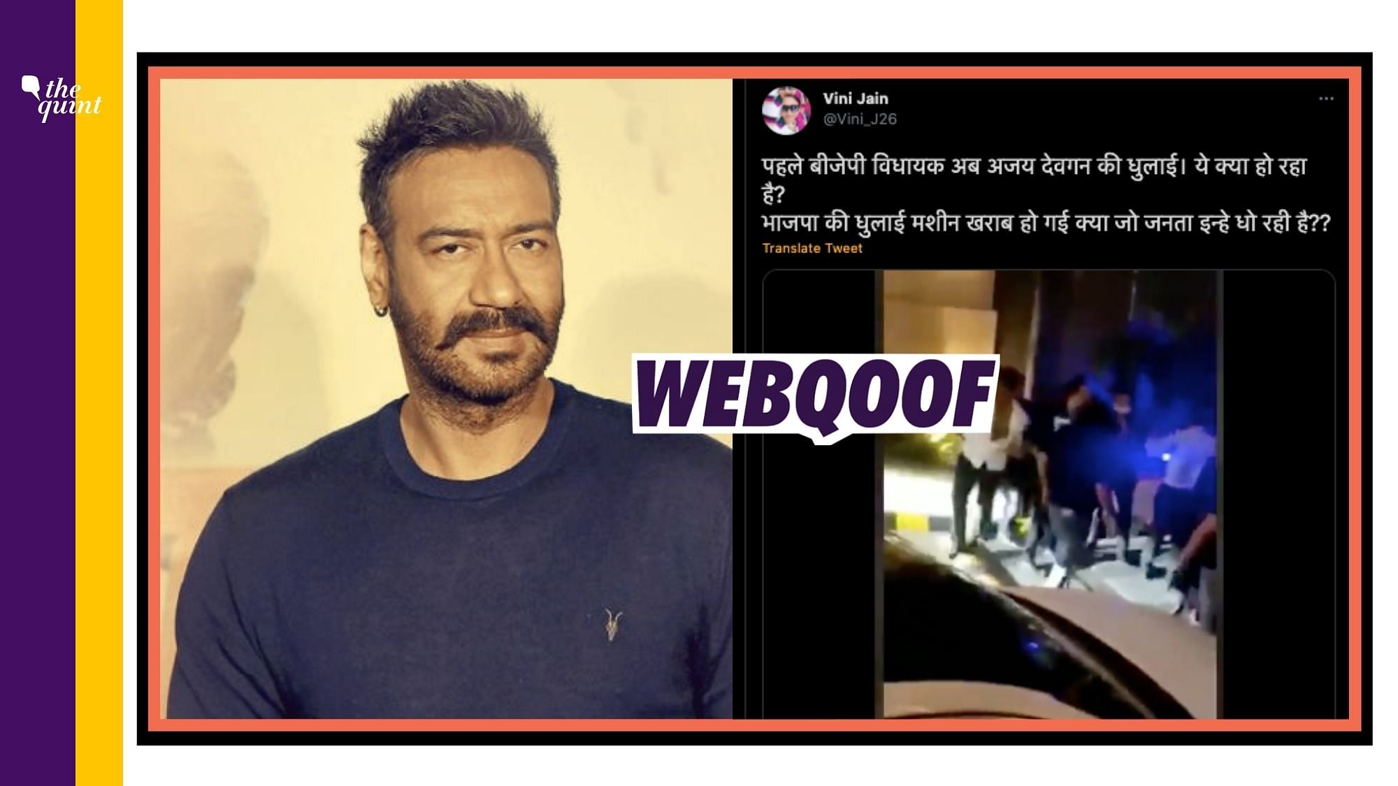 A viral video showing altercation between a group of people is being shared on social media with a claim that it shows <a href="https://www.thequint.com/topic/farmers-protest">protesting farmers</a> thrashing actor Ajay Devgn.