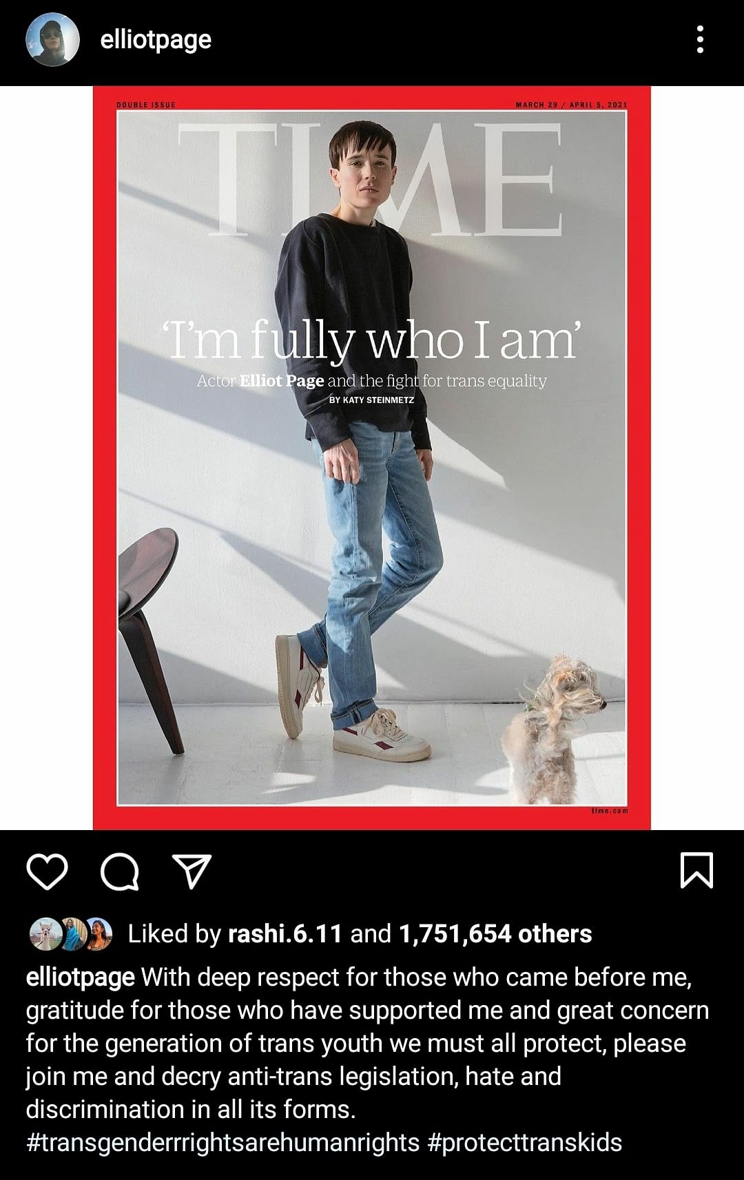 Elliot Page became the first trans man to appear on the cover of Time magazine. 