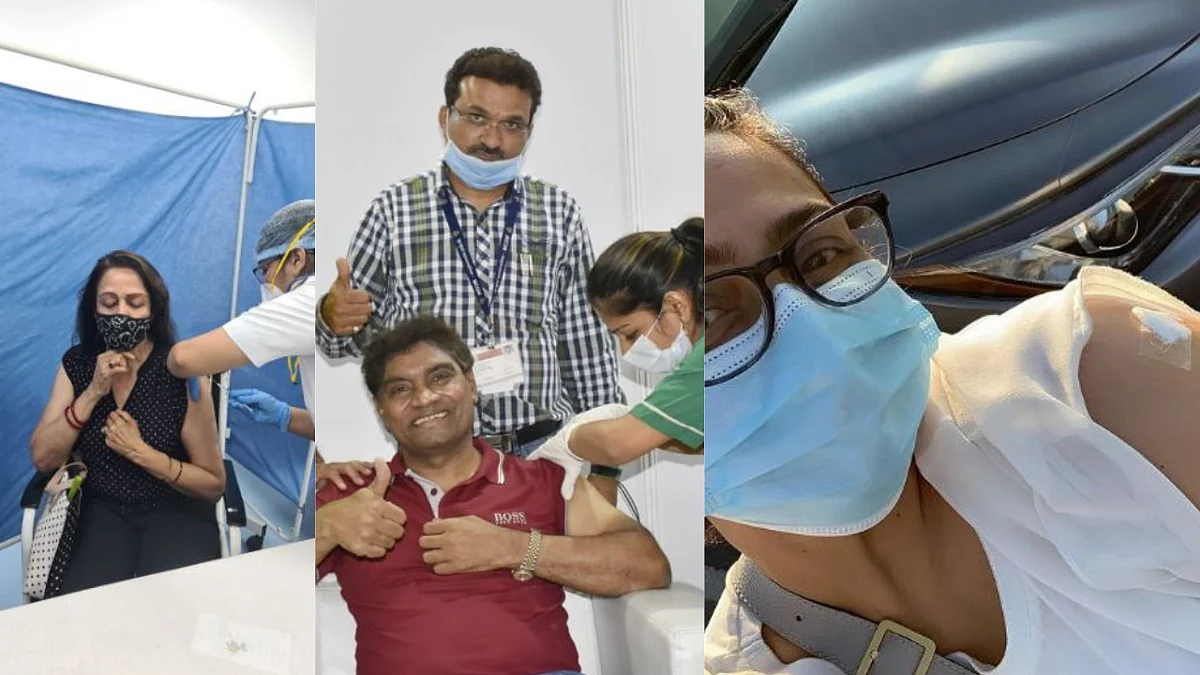 <div class="paragraphs"><p>Hema Malini, Johnny Lever, and Shilpa Shirodkar receive the vaccine</p></div>