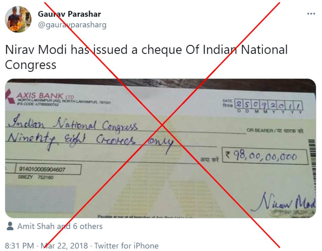 The fake cheque comes after a UK extradition judge ruled Modi can be extradited to India to stand trial.