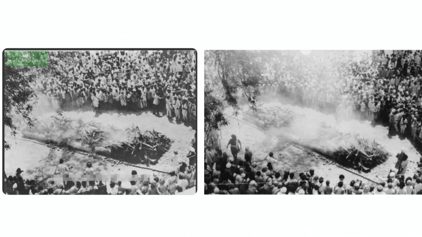 Viral image from 2013 (L) and original image from the book ‘Kurbani’ (R). 