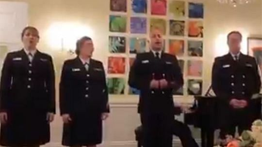 <div class="paragraphs"><p>US Navy members sing a song from Swades.</p></div>