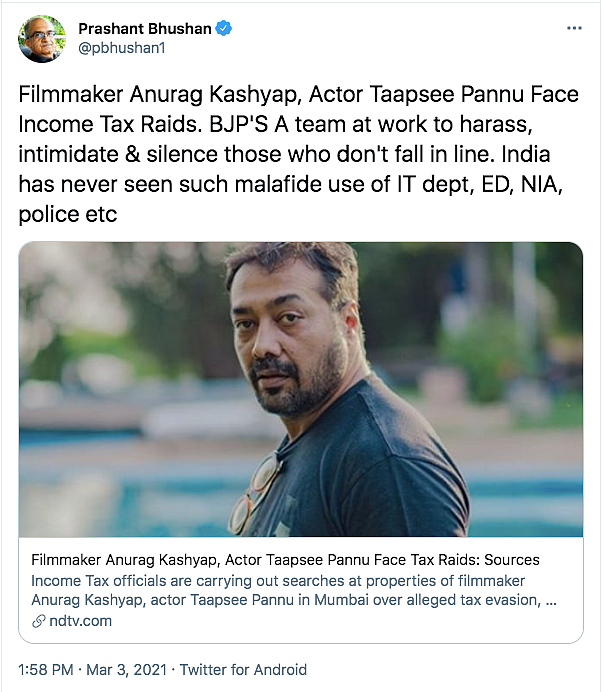 Twitter Reacts to Income Tax Raids at Taapsee, Anurag's Properties
