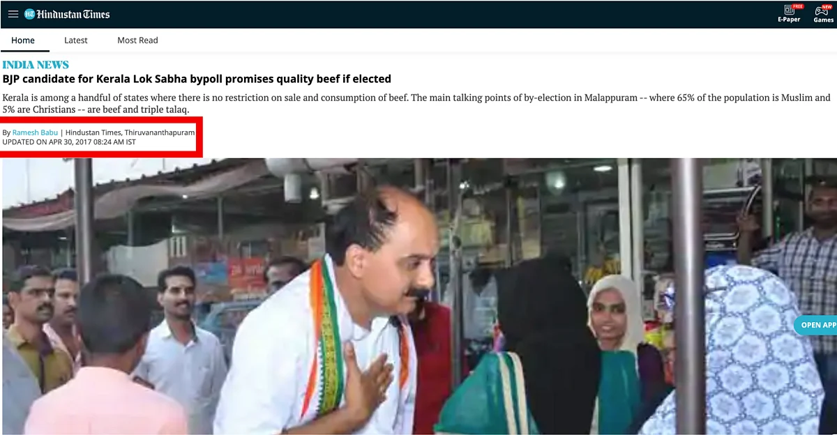 Kerala BJP Candidate’s 2017 Promise of ‘Quality Beef’ Revived