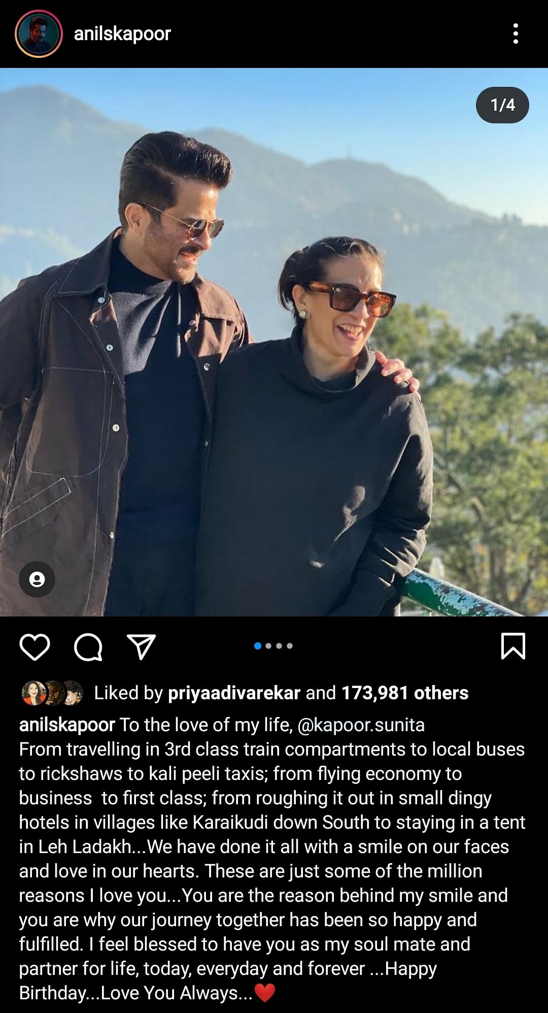 Anil Kapoor wrote a heartfelt caption highlighting the couple's journey