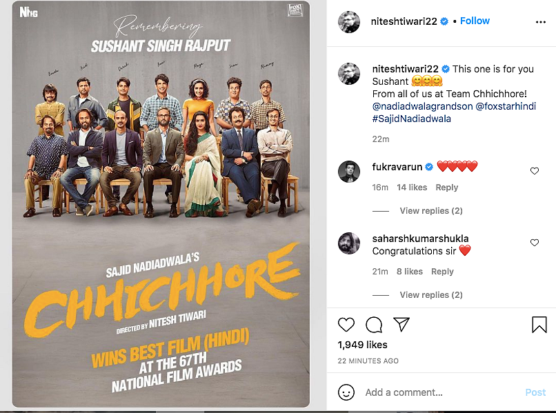 ‘Chhichhore’ Wins National Award; Nitesh, Sajid Dedicate it to SSR