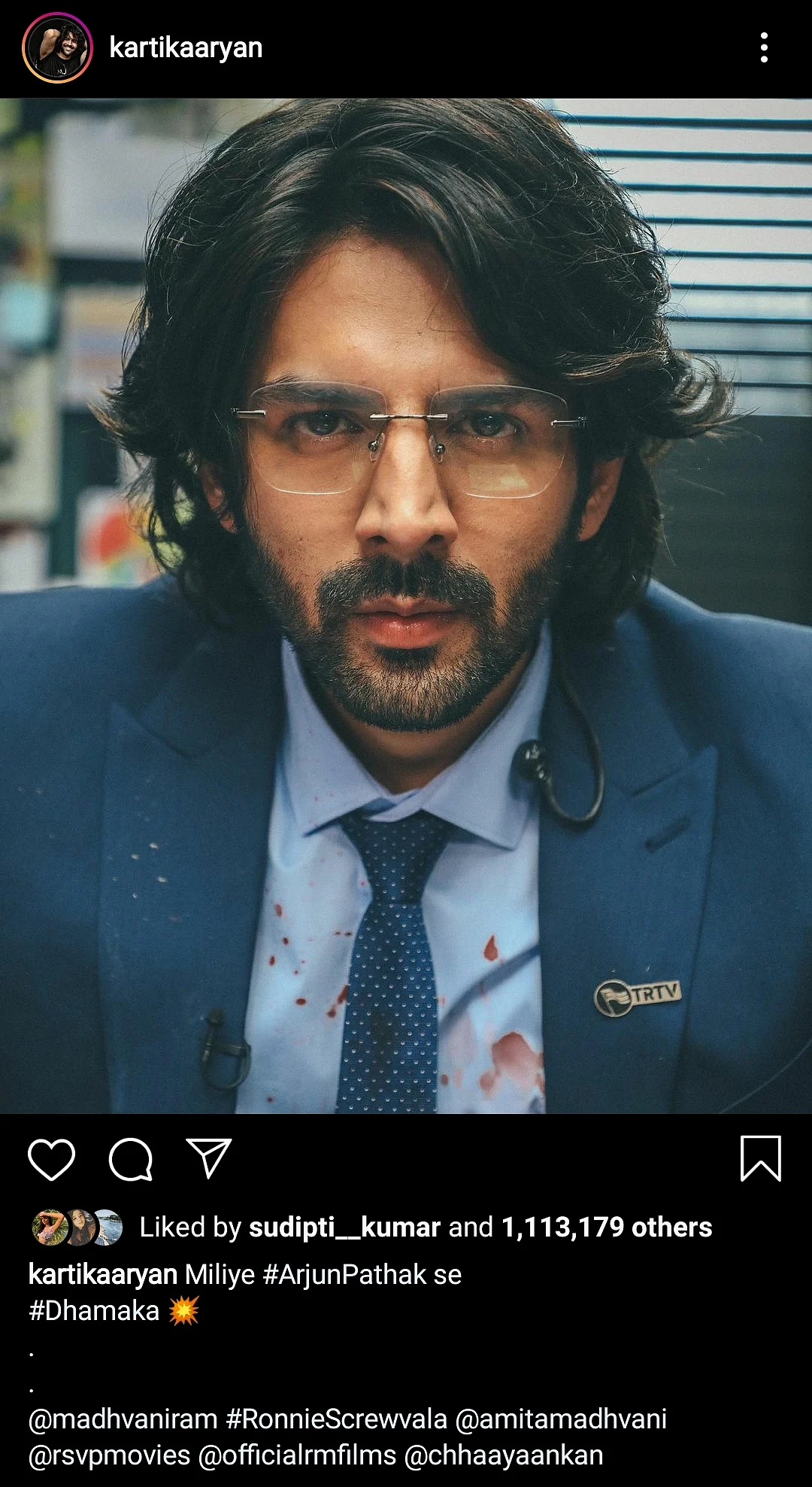 Kartik Aaryan’s look in ‘Dhamaka’ 