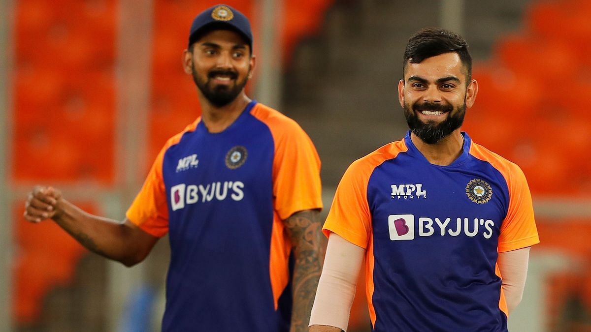 <div class="paragraphs"><p>Indian vice-captain and KL Rahul and Virat Kohli at practice session.</p></div>