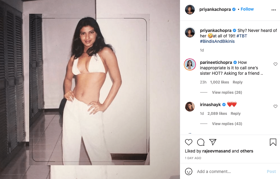 Priyanka Chopra posts a throwback pic of her19-year-old self and Parineeti reacts.