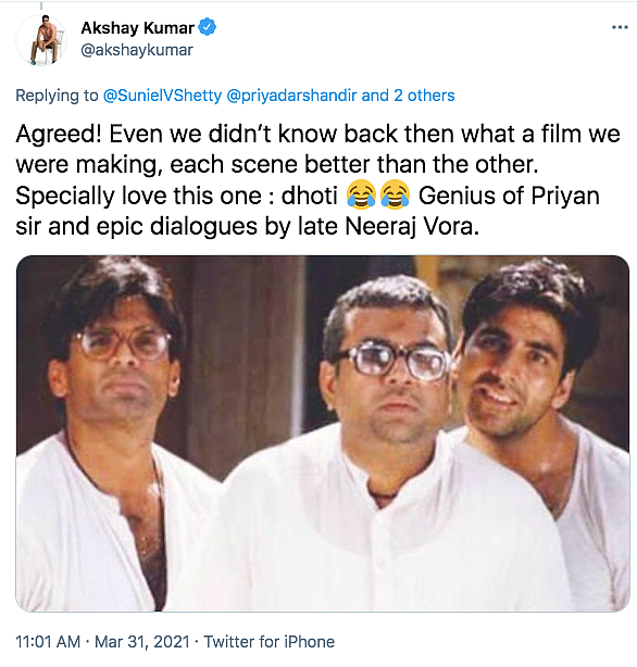Suniel, Akshay Get Nostalgic as 'Hera Pheri' Clocks 21 Years