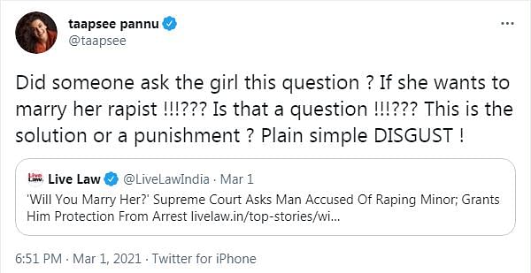 Taapsee Pannu expresses her disgust at the comment. 