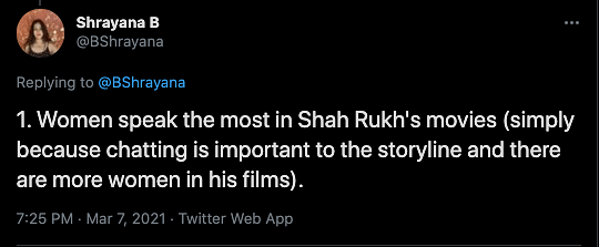 The study finds that conversation is an important part of Shah Rukh Khan’s films.