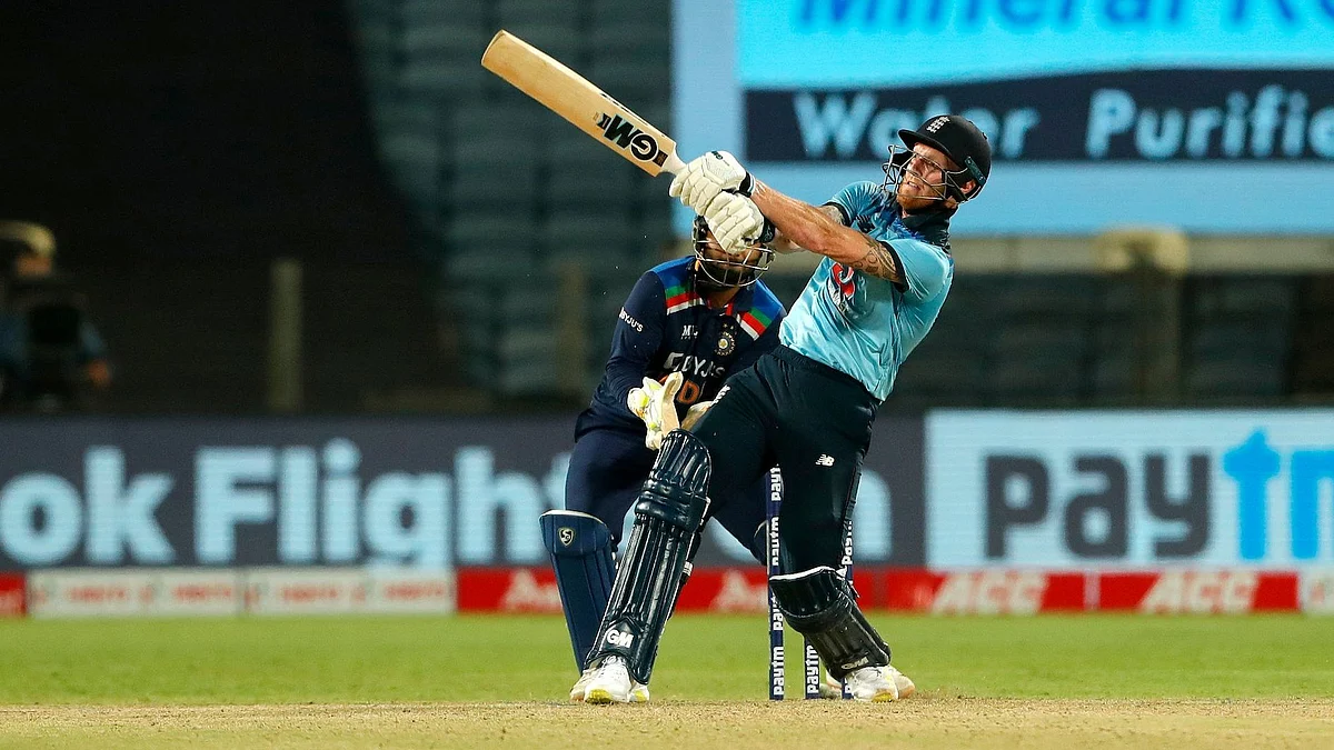 Ben Stokes on the attack during the 2nd ODI against India. 