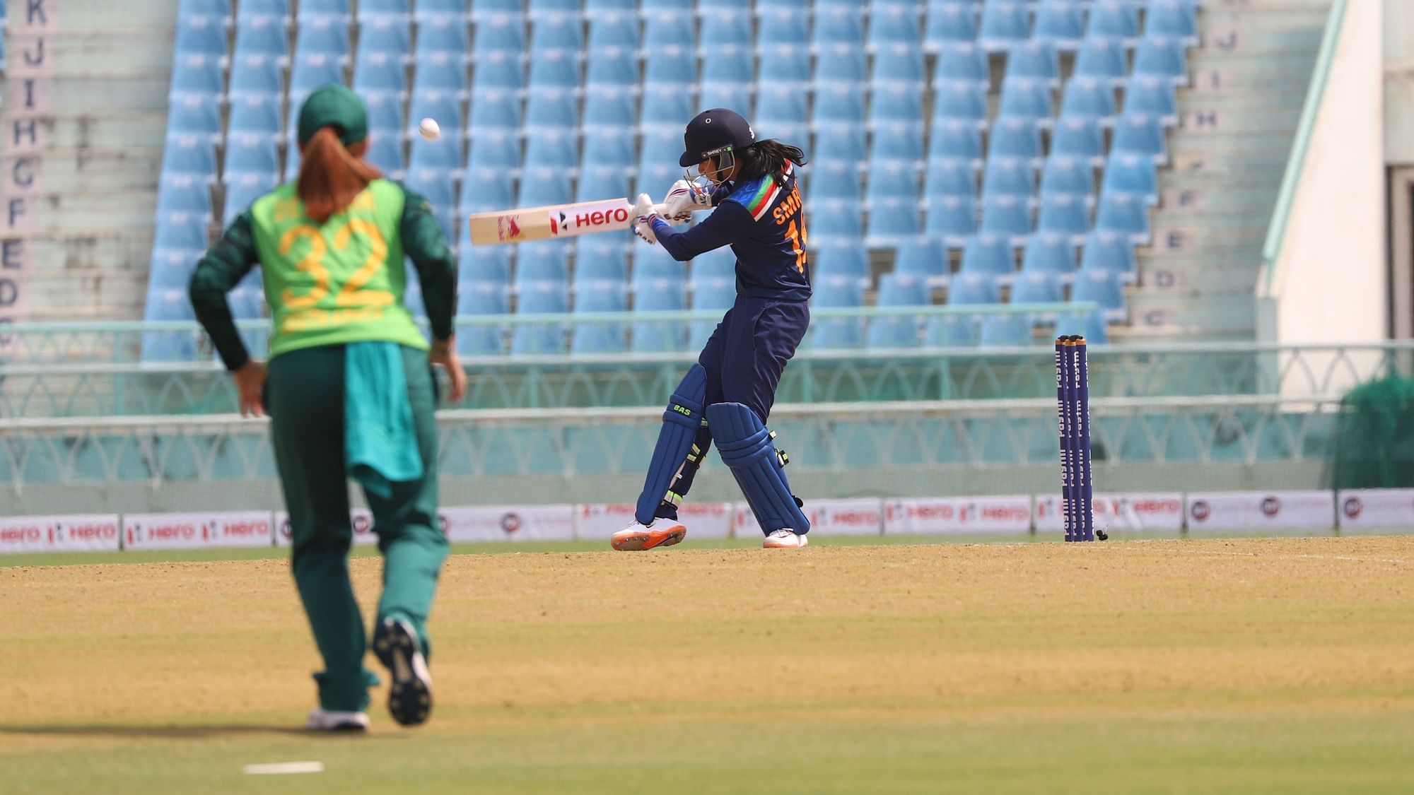 Smriti Mandhana during her unbeaten 80 in the second ODI.&nbsp;