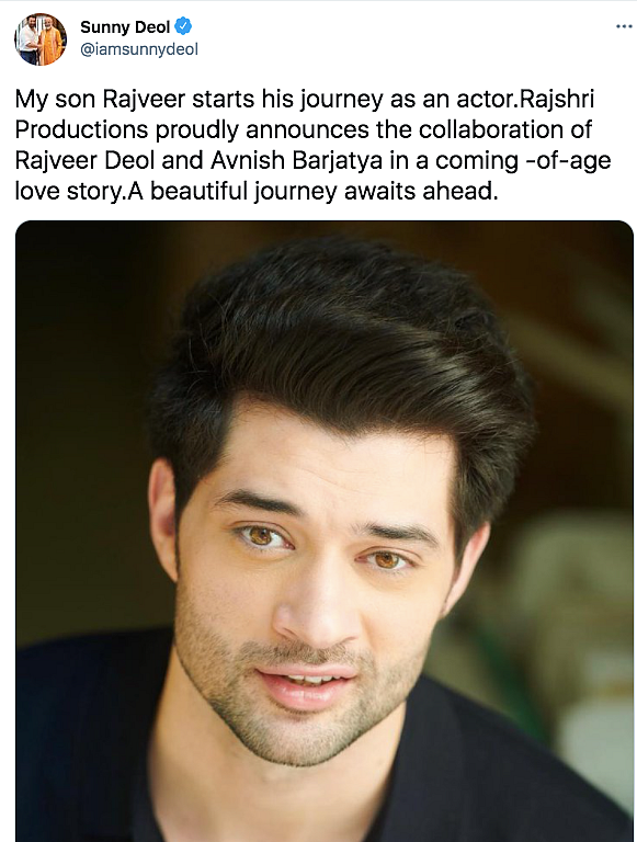Sunny Deol's Son Rajveer To Make B'wood Debut With Barjatya's Son