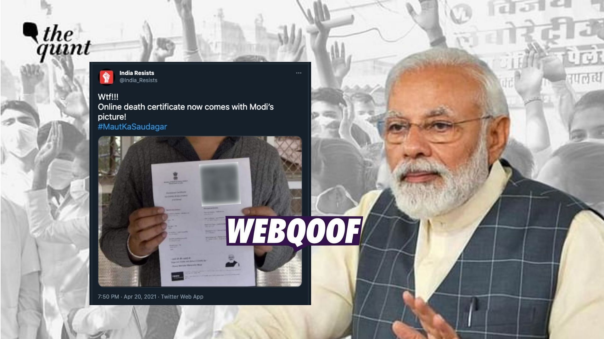 Image of a COVID-19 vaccination certificate is being shared with a claim that the online death certificate now comes with an image of PM Modi printed on it.