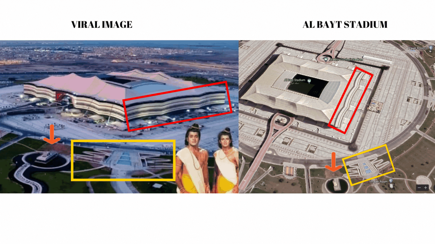 Left: Viral image. Right: Al Bayt stadium, Qatar.