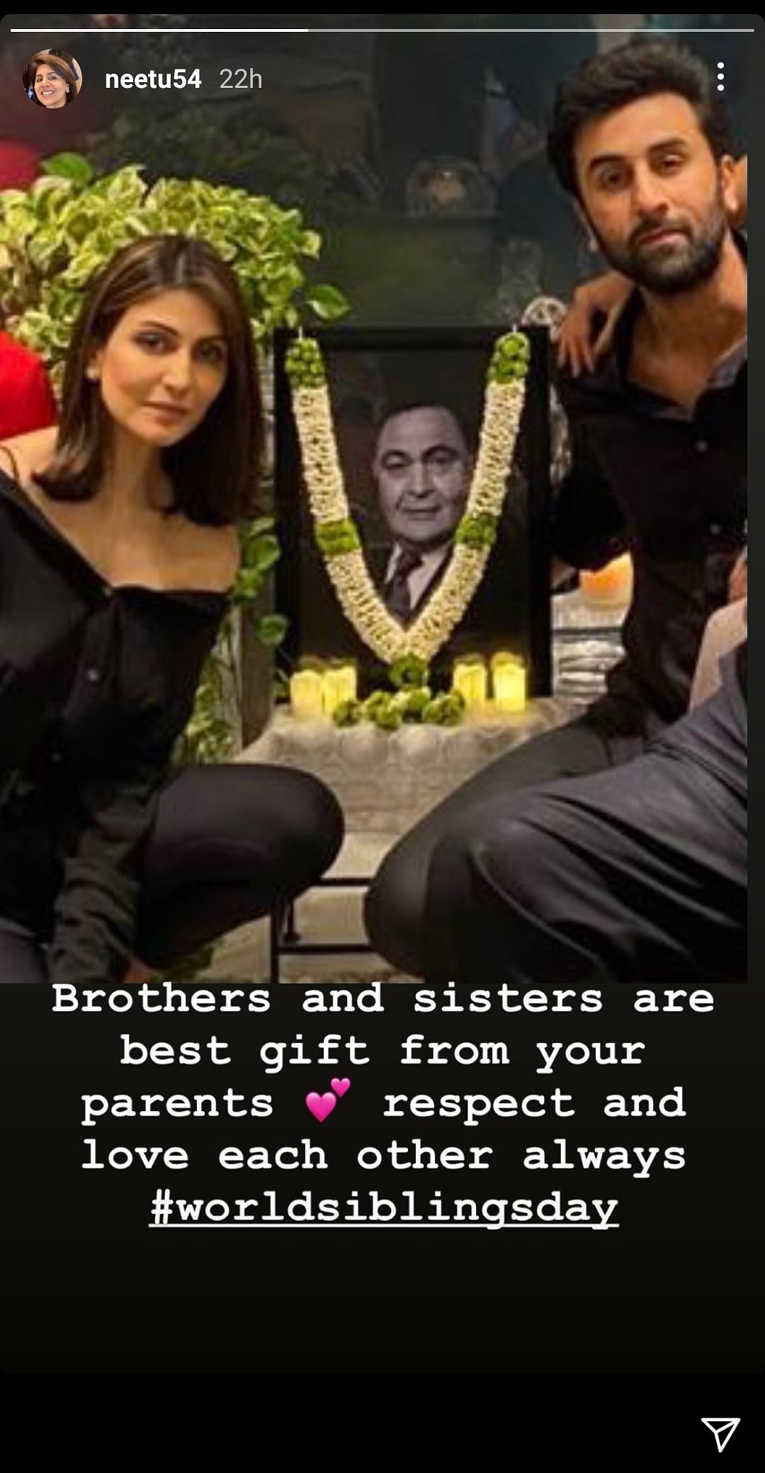 Neetu Kapoor shared a picture of siblings Raddhima and Ranbir with a portrait of Late Rishi Kapoor