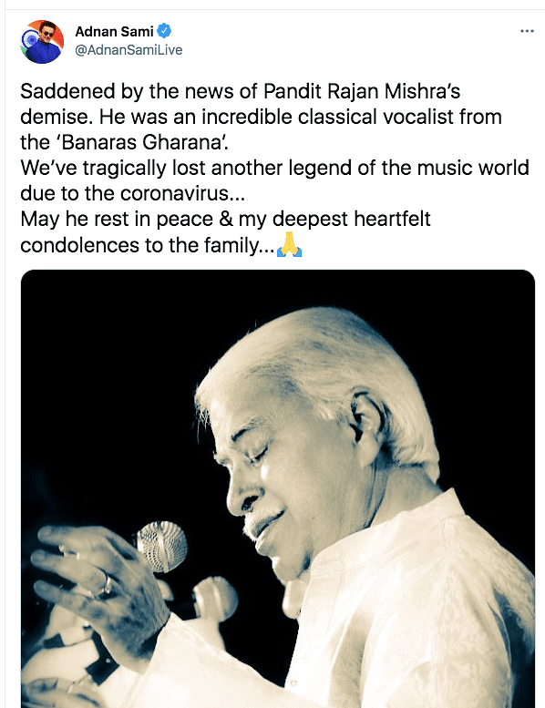 The 70-year-old was a part of the Pandit Rajan-Sajan Mishra duo.