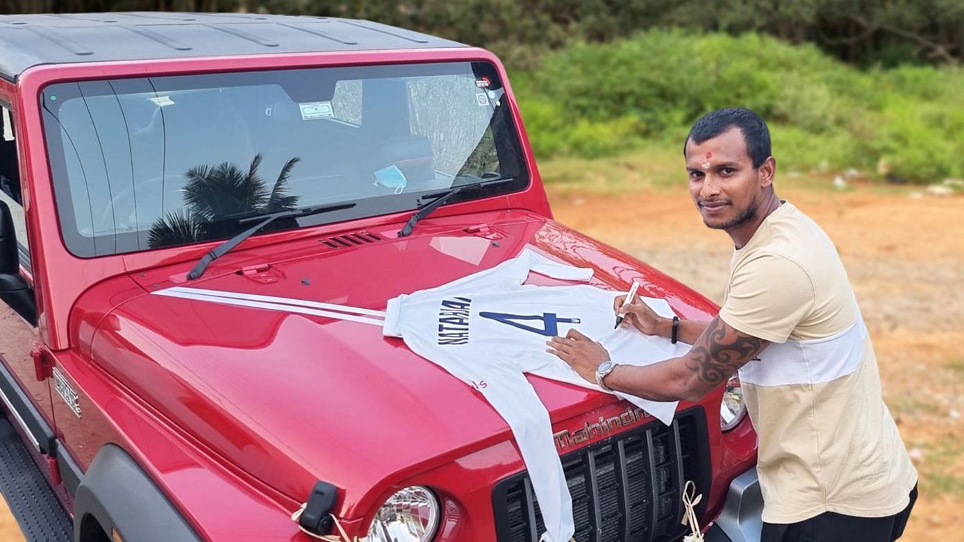 T Natarajan received a Thar SUV from Anand Mahindra