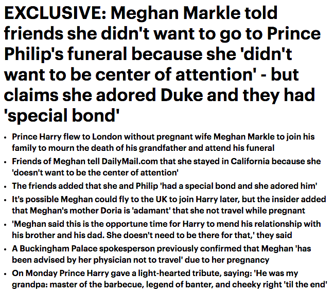 Pregnant with her second child, Meghan Markle has decided to not attend Prince Philip’s funeral on 17 April.