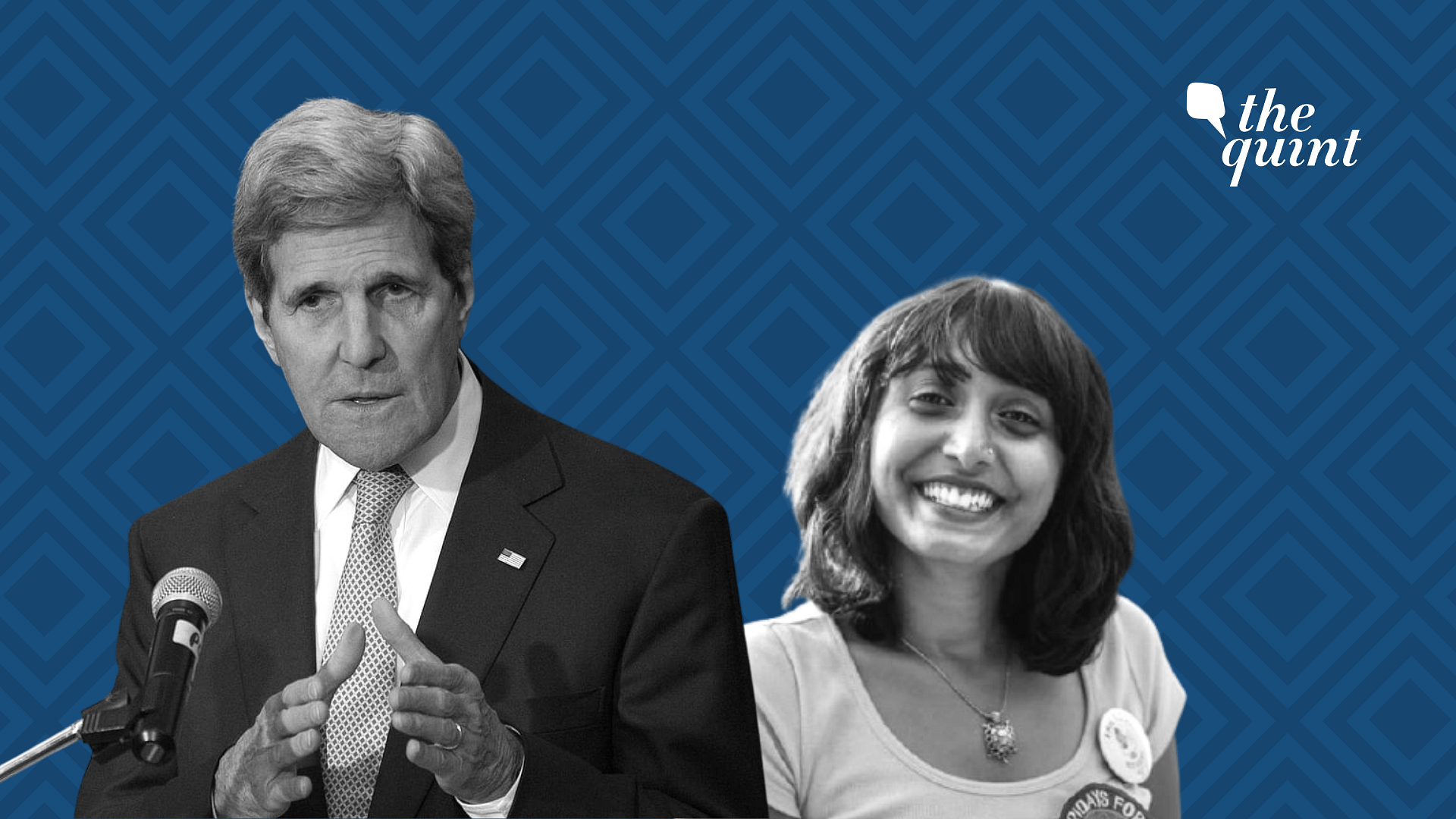 US Special Envoy for Climate John Kerry (left), Climate activist Disha Ravi (right)