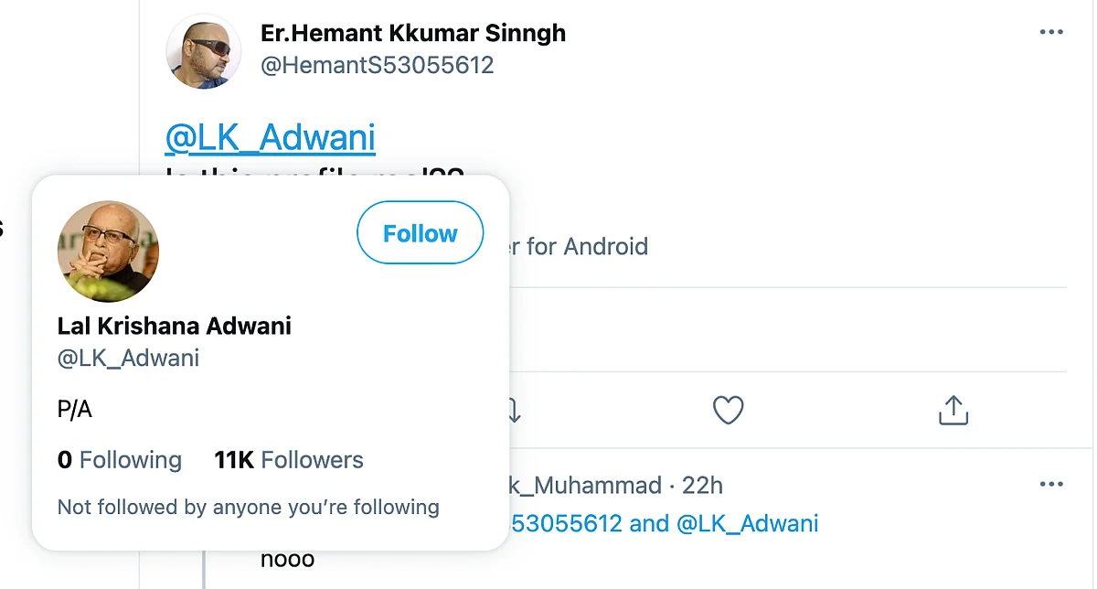 Imposter Account of Advani Criticises Modi Govt; Tweets Go Viral